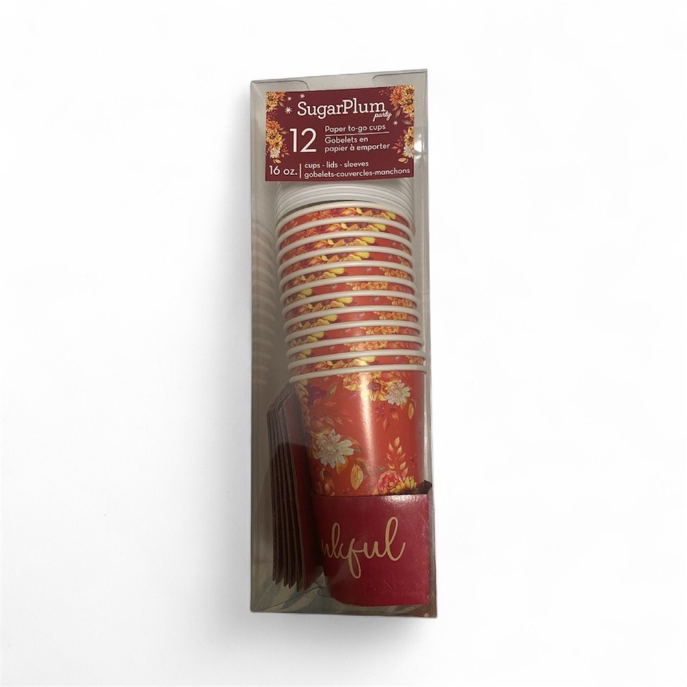 Sugar Plum Red and Gold Floral Paper Cups - 12 Pack